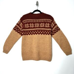 Boho Fair Isle Snowflake Nordic Sweater Chocolate Brown Cabincore Cozycore